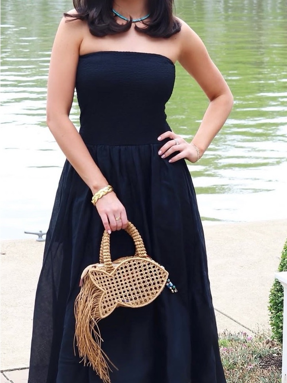J. Crew Brown Woven Fish-Shaped Mini Bag with Bead Accent